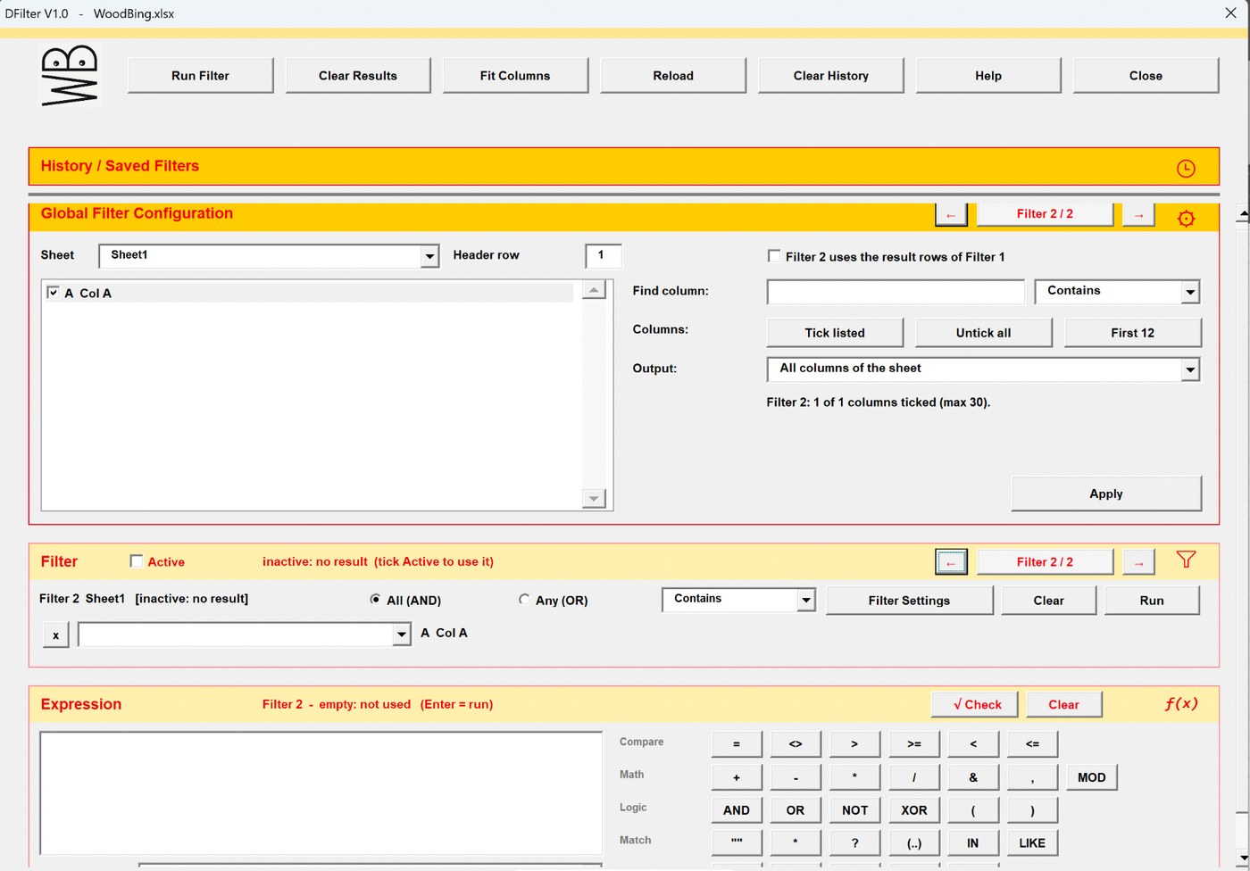 DFilter V1.0 Excel Add-in 界面截图